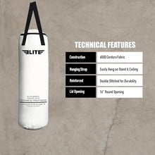 Load image into Gallery viewer, Elite Sports Boxing Bag 4 FT – Heavy Duty Canvas Punching Bag with Straps for Boxing, Training, MMA, Muay Thai, Kickboxing, Martial Arts &amp; Fitness – UNFILLED Heavy Bag
