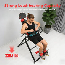 Load image into Gallery viewer, Inversion Table, 330.7lbs Capacity Heavy Duty Inversion Table Heavy Duty Strength Training Inversion Equipment w/Headrest &amp; Adjustable Protective Belt for Back Pain Muscle Tension (Black + Red)
