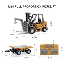 Load image into Gallery viewer, BRRRRT 1/64 Full Proportional RC Forklift Toy,8 Channel 2 Mode Mini Remote Control Forklift Truck with Flatbed Tow Truck
