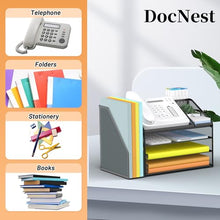 Load image into Gallery viewer, DocNest 4 Tier Paper Letter Tray File Organizer, Mesh Desk File with Handle, Workspace Desk Organizers with Pen Holder, Office Organization Storage Accessories - Black
