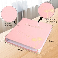 Load image into Gallery viewer, XKDOUS Aesthetic Document Organizer 3 Ring Emergency Binder Linen Folio Folders with 9 Pockets Expanding File Storage Holder for Important Papers, Letters, Passports, Photos
