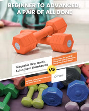 Load image into Gallery viewer, Adjustable Dumbbells Set, 4 in 1 Hand Weights Set for Women Men 10 LB Dumbbell Pair Each 2lbs 3lbs 4lbs 5lbs Weights Dumbbells Set with TPU Soft Rubber Handle for Home Gym Exercise Fitness - Orange
