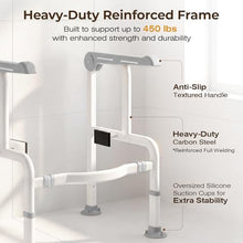 Load image into Gallery viewer, Toilet Safety Rails for Elderly &amp; Disabled with Glow-in-the-Dark Handles, 450 lbs Heavy-Duty Frame, Flip-Up Arms, Dual Lock (Suction &amp; Clamp), Adjustable No-Wobble Support, Grey
