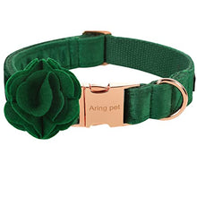 Load image into Gallery viewer, ARING PET Velvet Dog Collars, Dark Green Soft Pet Collar with Detachable Felt Flower Metal Buckle for Puppy Small Medium Large Boy Girl Dogs-XS
