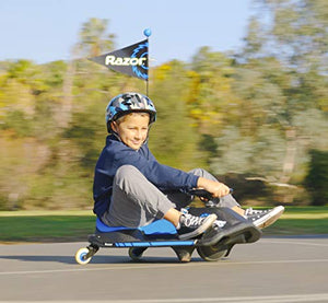 Razor Crazy Cart Shift Electric Go Kart for Kids Ages 6+ - 12V Drifting System, High/Low Speed Switch, Black/Blue