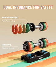 Load image into Gallery viewer, Adjustable Dumbbell Set, EOAT 2.5 to 12.5 lbs Free Weights Dumbbells Pair with Tray for New Beginner, Exercise &amp; Fitness Dumbbells with Anti-Slip Handle &amp; Rainbow-colored Weight Plates
