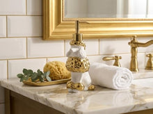 Load image into Gallery viewer, NEWHENGS Poodle Shaped Soap/Lotion/Hand Sanitizer Ceramic Dog Lover Stainless Steel Pump Dispenser for Dog Mom Gifts, Refillable for Kitchen and Bathroom (Gold/White)
