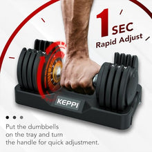 Load image into Gallery viewer, Keppi Adjustable Dumbbells Set-25lb Pair, Anti-Slip Metal Fast Adjust Weight Handle, Exercise &amp; Fitness for Full Body Workout -DBA25(Pair)
