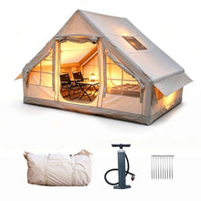 Load image into Gallery viewer, FORESTEP Inflatable Camping Tent with Stove Jack, 3-Min Setup 4 Person Blow Up Glamping Tent, 9.8' x 6.9' 6.6ft Standing Height, One-Piece Windproof Bug-Proof 3 Season Family Tent
