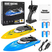 Load image into Gallery viewer, 2PACK RC Boat, Remote Control Boats for Kids and Adults,10km/H 2.4G High Speed Remote Control Boat, Fast RC Boats.(Blue+Yellow)
