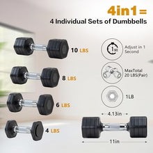 Load image into Gallery viewer, Adjustable Dumbbell Set of 2 Total 20 Lbs 4-in-1 Each 4lb 6lb 8lb 10lb 1s-Adjust Dual-Stable Free Weights for Women Men Home Gym Outdoor Workouts (black [20LBS Total])
