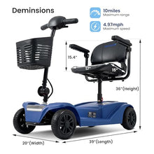 Load image into Gallery viewer, WayCare 15-25 Miles Long Range Mobility Scooter,Weight Capacity 300 LBS+ Powered Mobility Scooters for Seniors, Compact Duty Mobile for Travel with LED Headlight and Detachable Basket(Blue)
