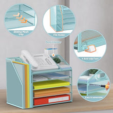 Load image into Gallery viewer, DocNest 5 Tier Paper Letter Tray File Organizer, Mesh Desk File with Handle, Workspace Desk Organizers with Pen Holder, Office Organization Storage Accessories - Blue
