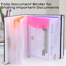 Load image into Gallery viewer, XKDOUS Aesthetic Document Organizer 3 Ring Emergency Binder Linen Folio Folders with 9 Pockets Expanding File Storage Holder for Important Papers, Letters, Passports, Photos
