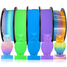 Load image into Gallery viewer, DO3D 1.75mm PLA 3D Printer Filament Bundle: Glow in Dark Green, Blue, Purple, Rainbow, One Spool Clear Multi Colored Rainbow, Each Spool 250g, Total 1.25Kg 3D Printing Filament, 250g x 5 Spools PLA
