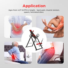 Load image into Gallery viewer, Inversion Table, 330.7lbs Capacity Heavy Duty Inversion Table Heavy Duty Strength Training Inversion Equipment w/Headrest &amp; Adjustable Protective Belt for Back Pain Muscle Tension (Black + Red)
