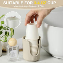 Load image into Gallery viewer, Dobbyby Ceramic Bathroom Cup Dispenser with Stylish Vertical Stripes - Disposable Mouthwash Cup Holder Holds 3-4oz Paper Cups for Rinsing Cups on Bathroom Vanity Countertops (Matte Beige)
