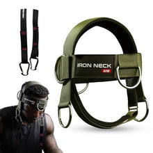 Load image into Gallery viewer, Iron Neck Neck Trainer, Exerciser, &amp; Strengthener with Adjustable Head and Chin Strap - Portable Head Harness for Weight Lifting, Home, &amp; Gym Use - Exercise &amp; Workout Equipment (Alpha, Green)
