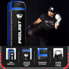Load image into Gallery viewer, PROLAST 4 Ft 135 Lb XL Heavy Punching Boxing Bag for Adults, MMA, Martial Arts, Muay Thai, Kicking, Strength Training Equipment, Unfilled, New Edition Logo, Black and Blue
