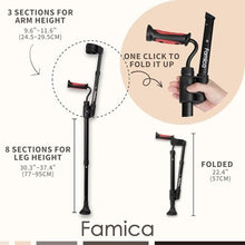 Load image into Gallery viewer, Famica FlexiCrutch for Adult (x2 Unit, Open Cuff) - Red Dot Design Award Winner, Adjustable Ergonomic Handles, Cuff, Height, Foldable, Lightweight and Non-Slip Forearm Crutches
