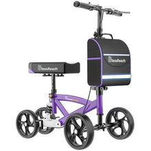 Load image into Gallery viewer, BlessReach Steerable Knee Walker Deluxe Medical Scooter for Foot Injuries Compact Crutches, with Dual Rear on-Wheel Brake and Shock Absorption Under The Knee pad（Purple）

