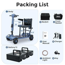 Load image into Gallery viewer, MIHAYO 4 Wheel Mobility Scooter for Seniors&amp;Adults- 24 Miles Range, Foldable Powered Electric Wheelchair Device w/Dual 288WH Batteries, 32 L Basket, 280 lb Capacity, Compact, Blue
