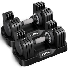 Load image into Gallery viewer, Keppi Adjustable Dumbbells Set-40lb Pair, Anti-Slip Metal Fast Adjust Weight Handle, Exercise &amp; Fitness for Full Body Workout -DBA40(Pair)
