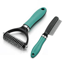Load image into Gallery viewer, Dog Brush and Cat Deshedding Rake, Pet Grooming Tool for Shedding with Rounded Stainless Steel Teeth, Comfortable Grip for Long or Thick Coats (Green with Comb)
