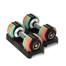 Load image into Gallery viewer, Adjustable Dumbbells Set 12.5LB Pair, 1-Sec Fast Adjustable 5 Free Weights, Premium Comfort Non-slip Metal Handle, Compact Size for Full Body Home Workout (Rainbow)
