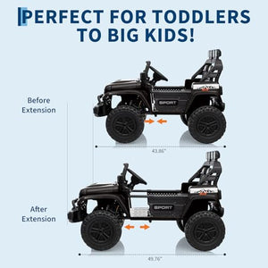 24V Ride On Toys for Big Kids, Extend Car Body, 2 Seater Ride On Toys with Remote Control, Black