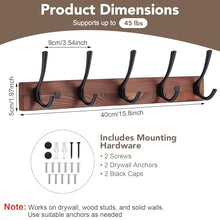 Load image into Gallery viewer, Dntorx Wall Mounted Coat Rack with 5 Hooks, 15.8 in Wooden Coat Hook Rust-Resistant Wall Hooks for Hanging Coat Bag Key Purse Towel Hook Rack for Entryway, Mudroom, Bedroom, Livingroom
