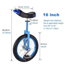 Load image into Gallery viewer, Wheel Unicycles Kid&#39;s/Adult&#39;s Wheel Unicycles, 16-inch Wheel Trainer Unicycle for Beginners, Great for Your Daughter/Son, Girl (Blue)
