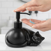 Load image into Gallery viewer, NEWHENGS Cat Shape Soap/Lotion/Hand Sanitizer Stainless Steel Pump Dispenser Gifts for Cat Lovers, Refillable for Cute Kitchen and Bathroom Accessories (Matt Black)
