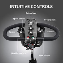 Load image into Gallery viewer, Metro Mobility 4 Wheel Folding Mobility Scooter for Adults - 300 lbs Capacity Powered Mobility Scooters for Seniors, Travel - Long Range Power Extended Battery with Comfortable Larger Legroom - Gray

