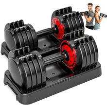 Load image into Gallery viewer, 25/55lb Adjustable Dumbbell Set of 2, 5-in-1/10-in-1 Free Weights with Anti-Slip Texture Handle for Exercise, Fitness Equipment Set for Home Gym Strength Training, Suits Both Men and Women(Red 55LBS Pair)
