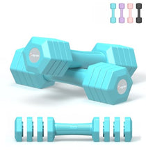 Load image into Gallery viewer, Adjustable Dumbbells Set, 4 in 1 Hand Weights Set for Women Men 10 LB Dumbbell Pair Each 2lbs 3lbs 4lbs 5lbs Weights Dumbbells Set with TPU Soft Rubber Handle for Home Gym Exercise Fitness - Blue
