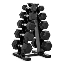 Load image into Gallery viewer, CAP Barbell 150 lb Rubber Coated Hex Dumbbell Set with Vertical Rack, Space-Saving - Black Rack

