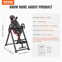 Load image into Gallery viewer, VEVOR Inversion Table, 300 lbs Capacity Heavy Duty Inversion Table, Decompression Back Stretcher Machine, Strength Training Equipment with Headrest, Ankle Lock, Adjustable Protective Belt, Red/Black
