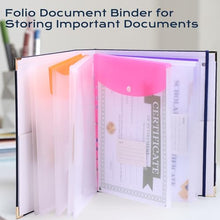 Load image into Gallery viewer, XKDOUS Document Organizer Linen Folio Folders with 9 Pockets, 3-Ring Accordion Storage Binders Expanding File Folder for Important Papers, End of Life Planner Book, in Case If I Die File Folder
