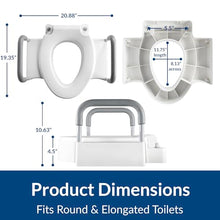 Load image into Gallery viewer, Bemis Rise 4.5" Raised Toilet Seat with Support Handles, Hinges Never Loosen, Fits Round and Elongated
