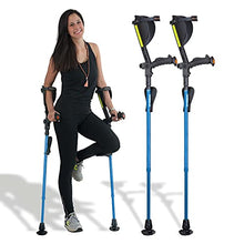 Load image into Gallery viewer, Ergobaum 7G Forearm Crutches for Adults (1 Pair-2 Units) — Ergonomic, Foldable with Shock Absorption, (Blue)
