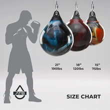 Load image into Gallery viewer, Aqua Training 190 lb. Punching Bag, 21" Water Filled Teardrop Shape for Boxers of All Skill Levels, Vinyl Construction, Ceiling Mount or Stand Compatible, UV Resistant, Black Eye – 2020136387
