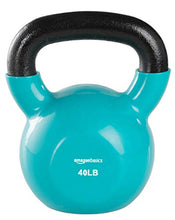Load image into Gallery viewer, Amazon Basics Vinyl Coated Cast Iron Kettlebell for Strength Training, 40 Pounds, Textured Wide Handle, Full Body Workout, Light Blue

