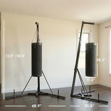 Load image into Gallery viewer, Soozier Punching Bag with Stand for Adults, 72.8"-90.9" Height Adjustable Freestanding Boxing Stand with Canvas Sandbag, Stable Triangular Base and 1" Weight Plate Storage for Home Gym MMA, Black
