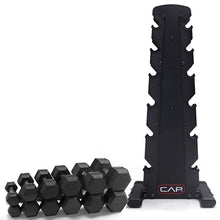 Load image into Gallery viewer, CAP Barbell 210 lb Rubber Coated Hex Dumbbell Set with Vertical Rack
