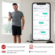 Load image into Gallery viewer, Wyze Smart Scale X - Digital Bathroom Scale for Body Weight, BMI, Body Fat, Muscle Mass, Heart Rate Monitor | ITO Glass &amp; LED Backlight | Batteries Included, 400 lbs (White)
