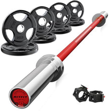 Load image into Gallery viewer, RitFit Barbell Weight Set - 4/6FT Olympic Barbell with Weight Plates (55-275LB Total) -, 4FT Silver/Red Bar with 85LB Plates
