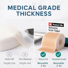 Load image into Gallery viewer, Medical Grade Silicone Scar Tape Advanced Adhesive Formulation (1.6" x 118") Scar Removal Away Strips for Surgical Scars, Silicone Tape &amp; Keloid Scar Treatment, Reusable Silicone Scar Sheets
