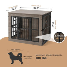 Load image into Gallery viewer, 32 Inch Heavy Duty Dog Crate Furniture for Medium/Small Dogs, Decorative Pet House End Table with 3 Doors &amp; Adjustable Bowls, Wooden Cage Kennel Furniture Indoor, Rustic Grey
