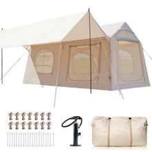 Load image into Gallery viewer, 8-10 Person Large Inflatable Tents for Camping, Blow Up Tent House 2 Rooms, 4 Season Hot Tent House with Stove Jack &amp; AC Port, Air Glamping Camping Tent for Outdoor, Easy Setup with Air Pump
